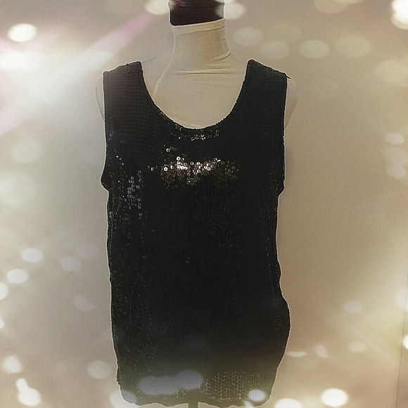 Tops - Black Silk Sequin Tank
